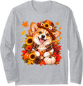 Pembroke Welsh Corgi Fall Pumpkin Spice Coffee Dog Long Sleeve T-Shirt - Adult Unisex Heather Grey
