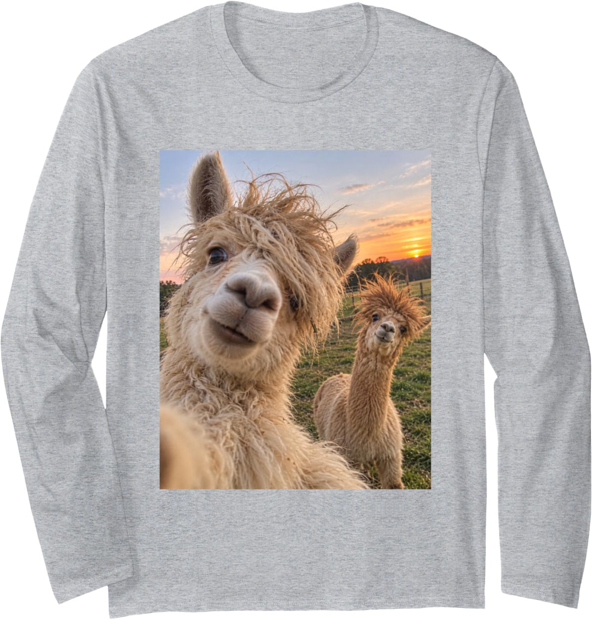 Funny Alpaca Bad Hair Day Fluffy Farm Animal Humor Long Sleeve T-Shirt - Adult Unisex Heather Grey