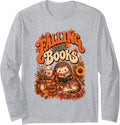 Vintage Fall Reading Hedgehog Cat Books Cozy Autumn Graphic Long Sleeve T-Shirt - Adult Unisex Heather Grey