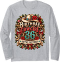 36th Birthday Cowgirl Christmas Rodeo 36 Yr Old Western Girl Long Sleeve T-Shirt - Adult Unisex Heather Grey