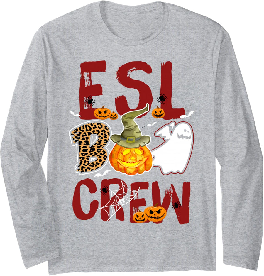 ESL Boo Crew Halloween ESL Teacher Match Long Sleeve T-Shirt - Adult Unisex Heather Grey