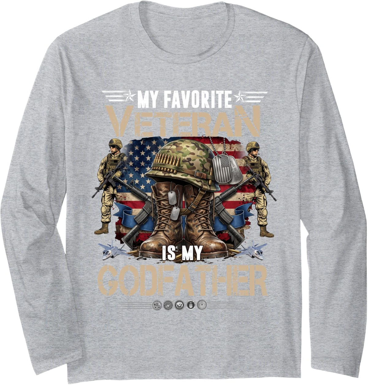 My Favorite Veteran is My Godfather Father's Day Veteran Day Long Sleeve T-Shirt - Adult Unisex Heather Grey