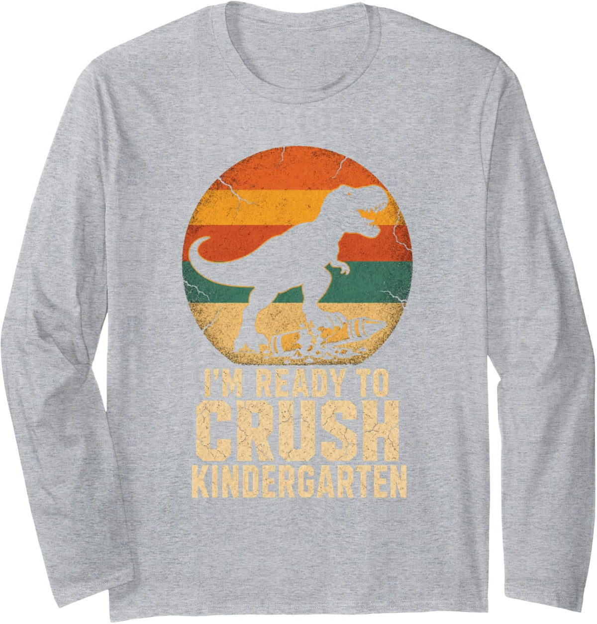 Dinosaur T Rex I'm Ready to Crush Kindergarten Vintage Long Sleeve T-Shirt - Adult Unisex Heather Grey