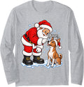 Funny Basenji Boop Santa Christmas Long Sleeve T-Shirt - Adult Unisex Heather Grey