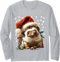 Christmas Hedgehog with Santa Hat Festive Lights Winter Xmas Long Sleeve T-Shirt - Adult Unisex Heather Grey