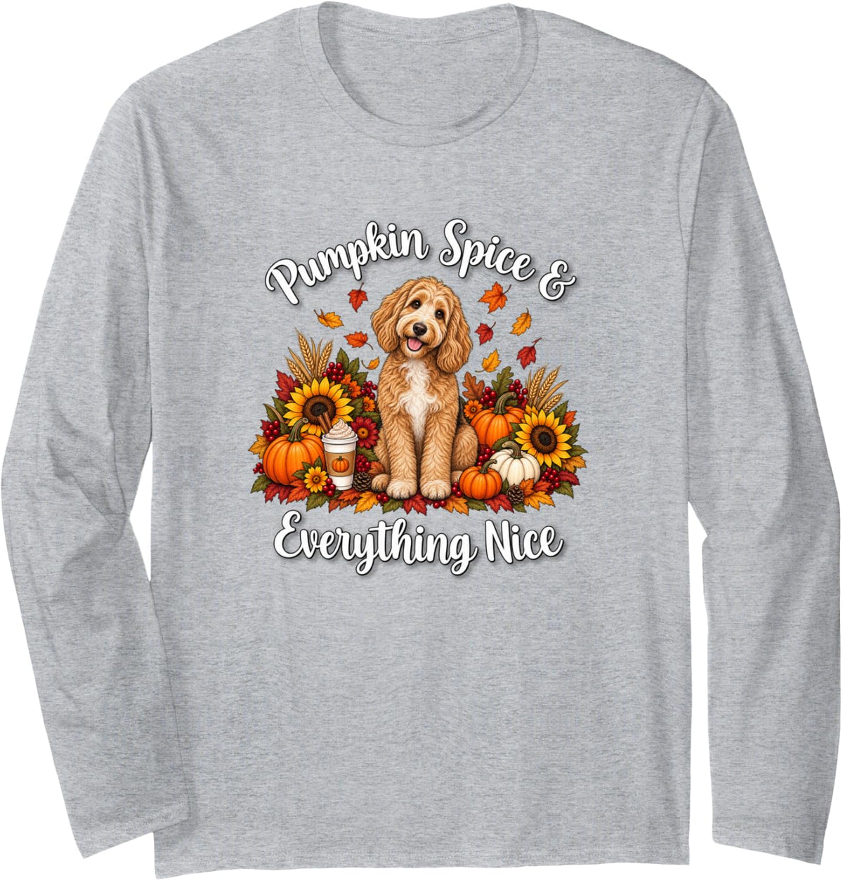 Womens Moms Fall Pumpkin Spice Goldendoodle Doodle Dog Lover Long Sleeve T-Shirt - Adult Unisex Heather Grey