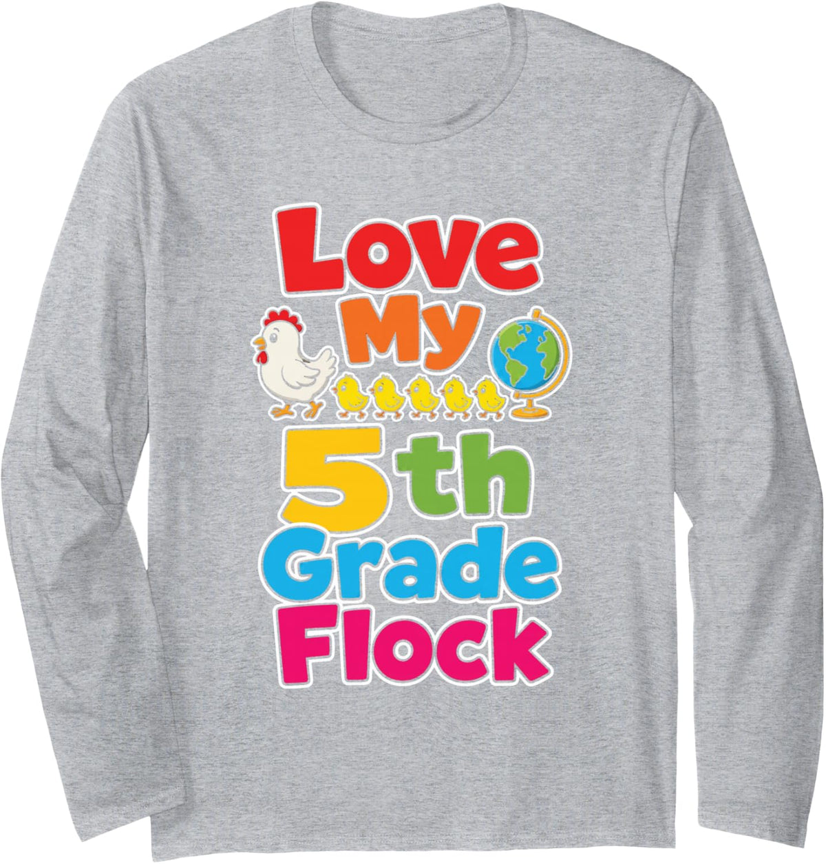 5th Grade Teacher Love My Flock Fifth Elementary Squad Long Sleeve T-Shirt - Adult Unisex Heather Grey