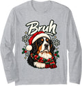 Bruh Bernese Mountain Dog Grumpy Christmas Dog Long Sleeve T-Shirt - Adult Unisex Heather Grey