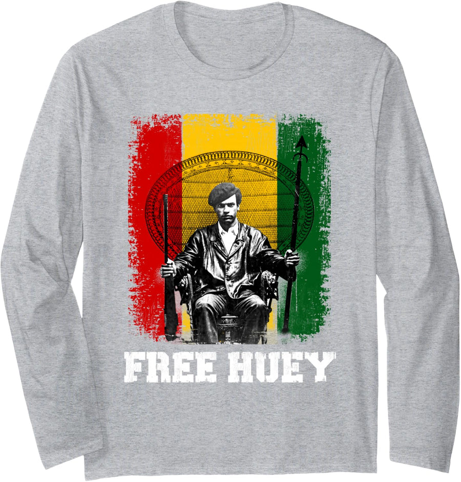 Free Huey - Black History & African Roots Afro Empowerment Long Sleeve T-Shirt - Adult Unisex Heather Grey