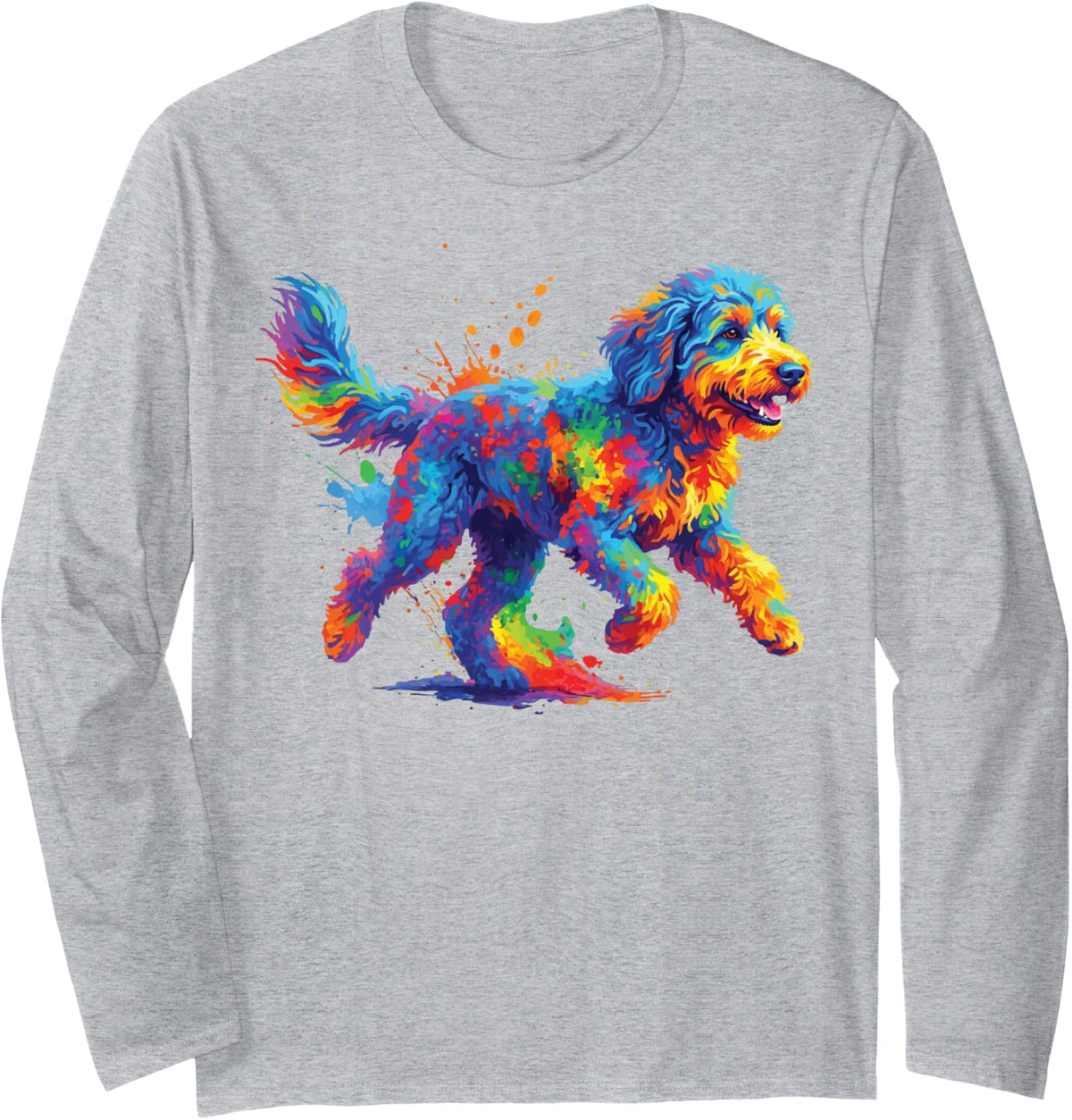 Goldendoodle Colorful Long Sleeve T-Shirt - Adult Unisex Heather Grey