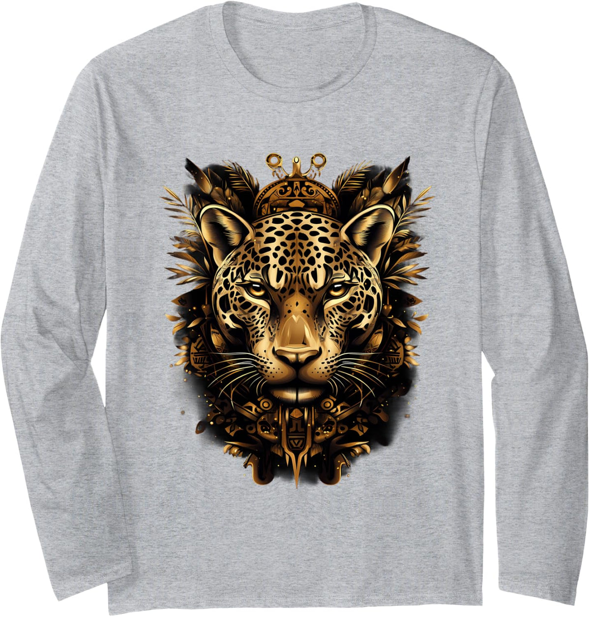 Aztec Mexican Mythology Mayan Jaguar Native Mexican Pride Long Sleeve T-Shirt - Adult Unisex Heather Grey