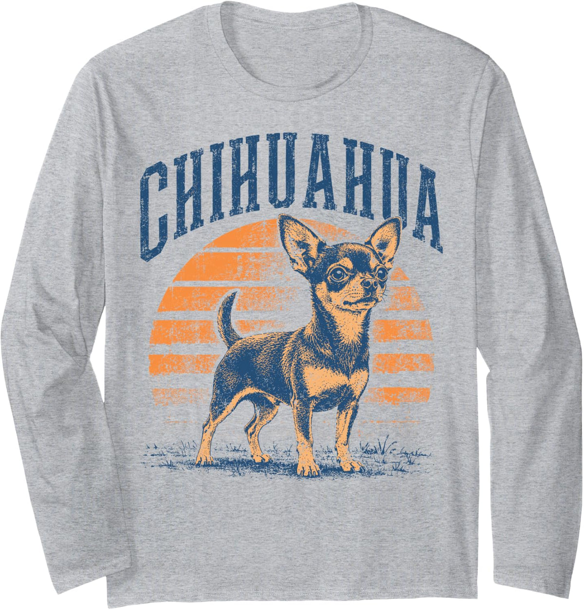 Chihuahua Dog Retro Vintage Aesthetic Chihuahua Long Sleeve T-Shirt - Adult Unisex Heather Grey