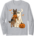 German Shepherd Halloween Dog German Shepherd Ghost Pumpkin Long Sleeve T-Shirt - Adult Unisex Heather Grey