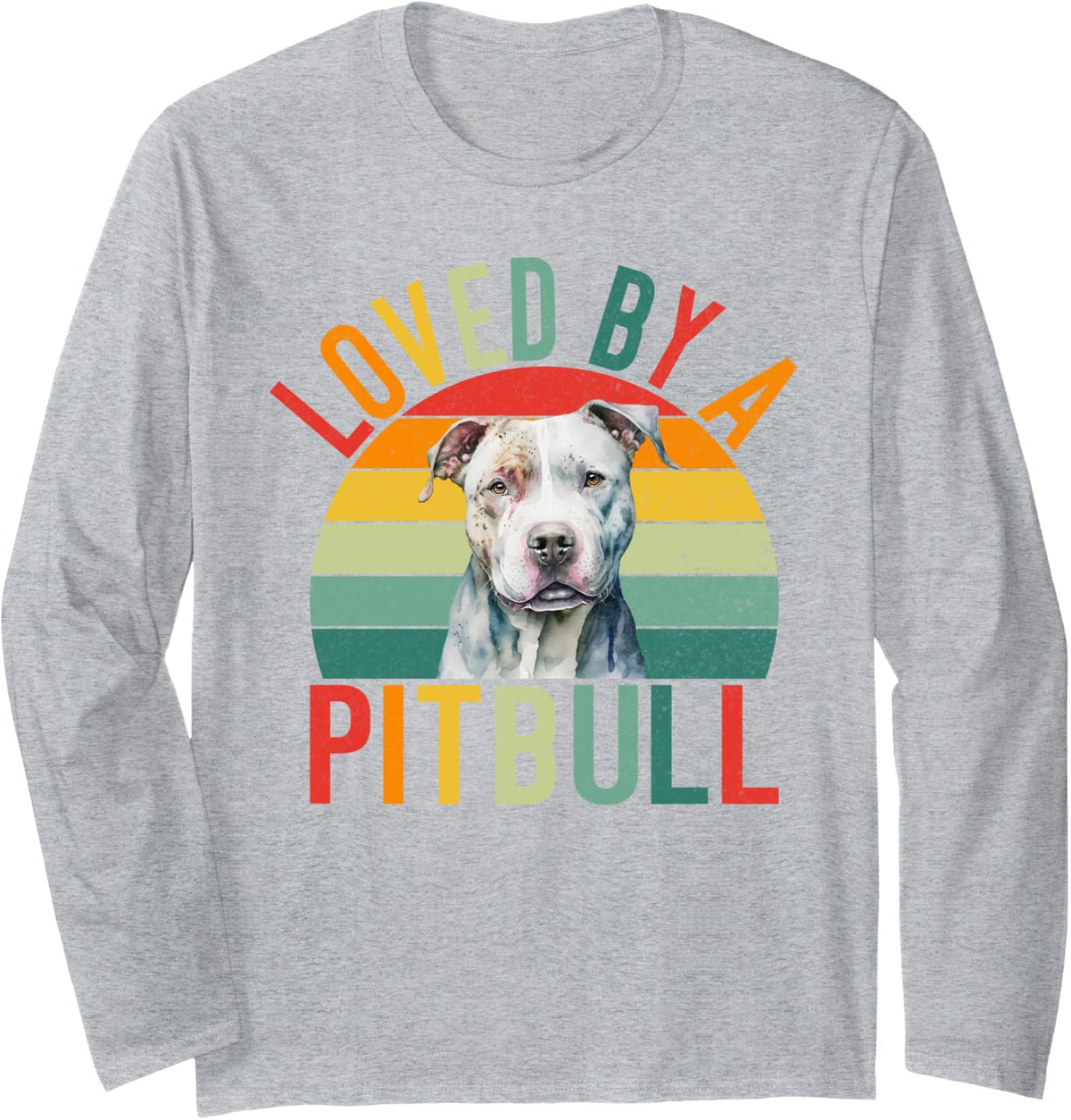 Loved by a Pitbull Long Sleeve T-Shirt - Adult Unisex Heather Grey