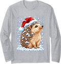 Snowy Christmas Hedgehog with Snow Festive Animal Winter Long Sleeve T-Shirt - Adult Unisex Heather Grey