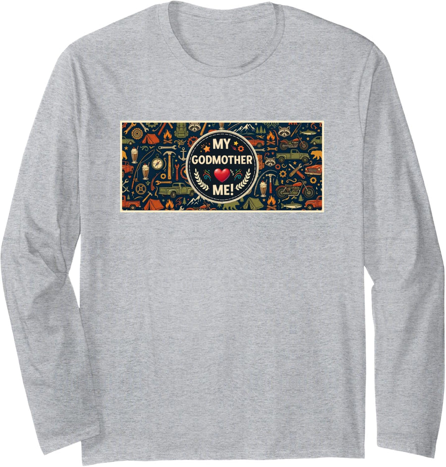 My Godmother Loves (Heart Shape) me! - V4 Long Sleeve T-Shirt - Adult Unisex Heather Grey