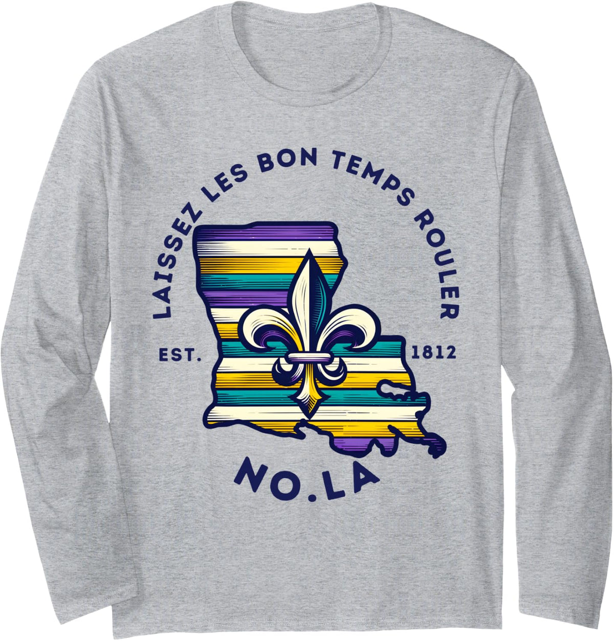 Retro Classic NOLA Fleur-De-Lis Fashion Fest Long Sleeve T-Shirt - Adult Unisex Heather Grey