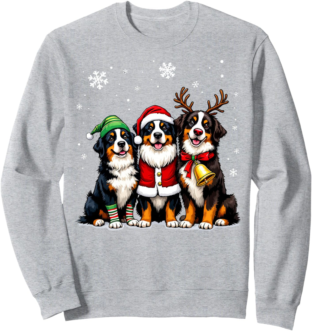 Bernese Mountain Dog Christmas Dogs Funny Santa Reindeer Elf Sweatshirt - Adult Unisex Heather Grey