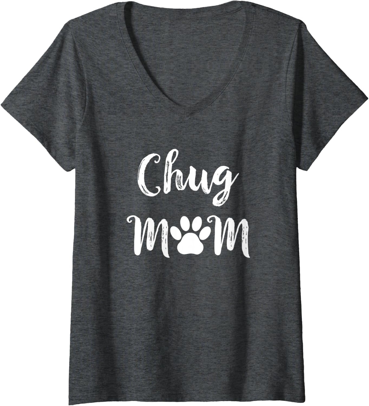 Womens Chug Mom Chug Dog Lover V-Neck T-Shirt - Dark Heather Grey