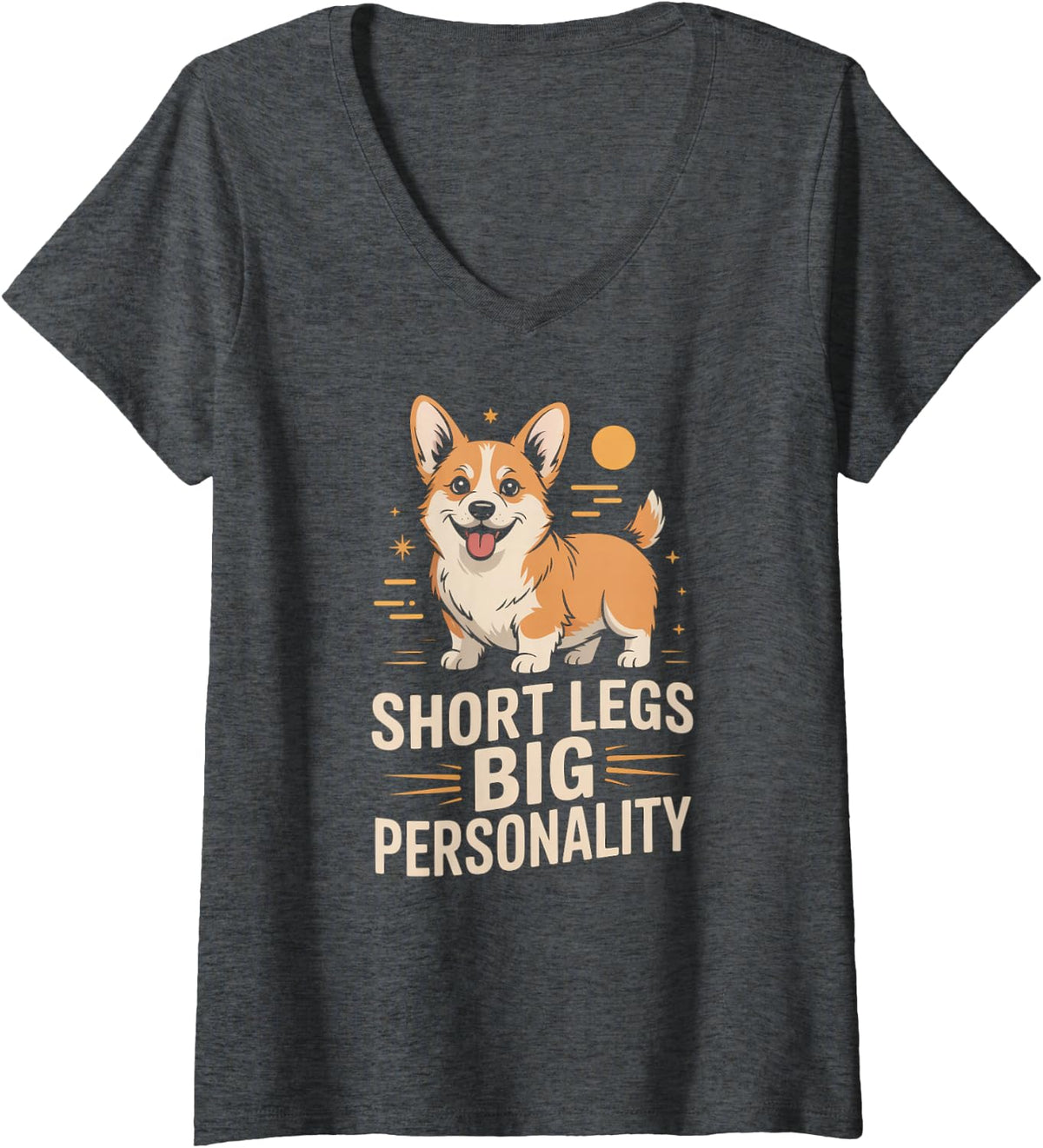 Women's Pembroke Corgi Short Legs Big Personality V-Neck T-Shirt - Dark Heather Grey