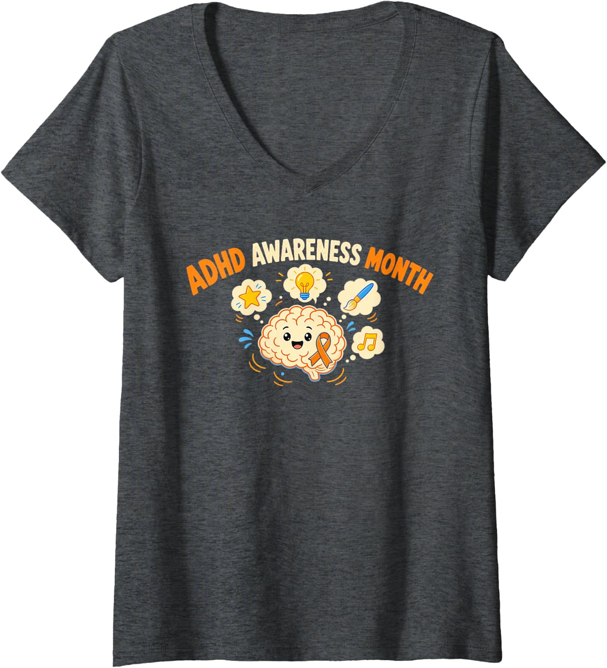 Women's ADHD Awareness Month Shirt Neurodivergent Pride Gift V-Neck T-Shirt - Dark Heather Grey