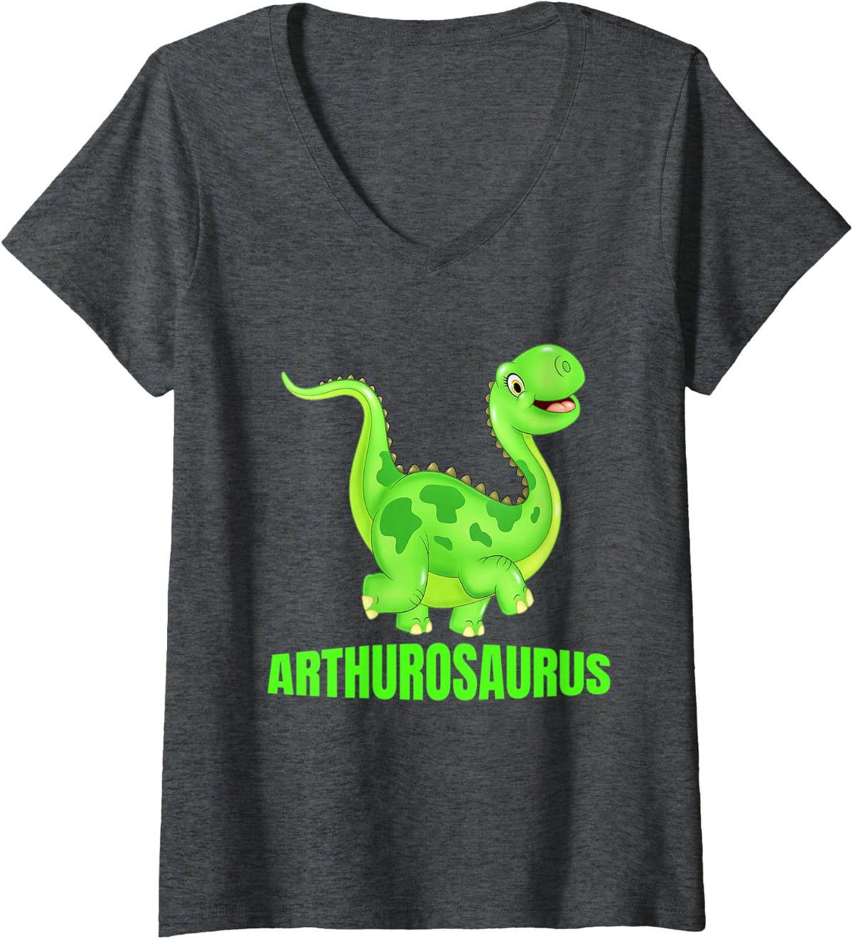 Women's Arthur ARTHUROSAURUS Cool Dinosaur Kid Gift V-Neck T-Shirt - Dark Heather Grey