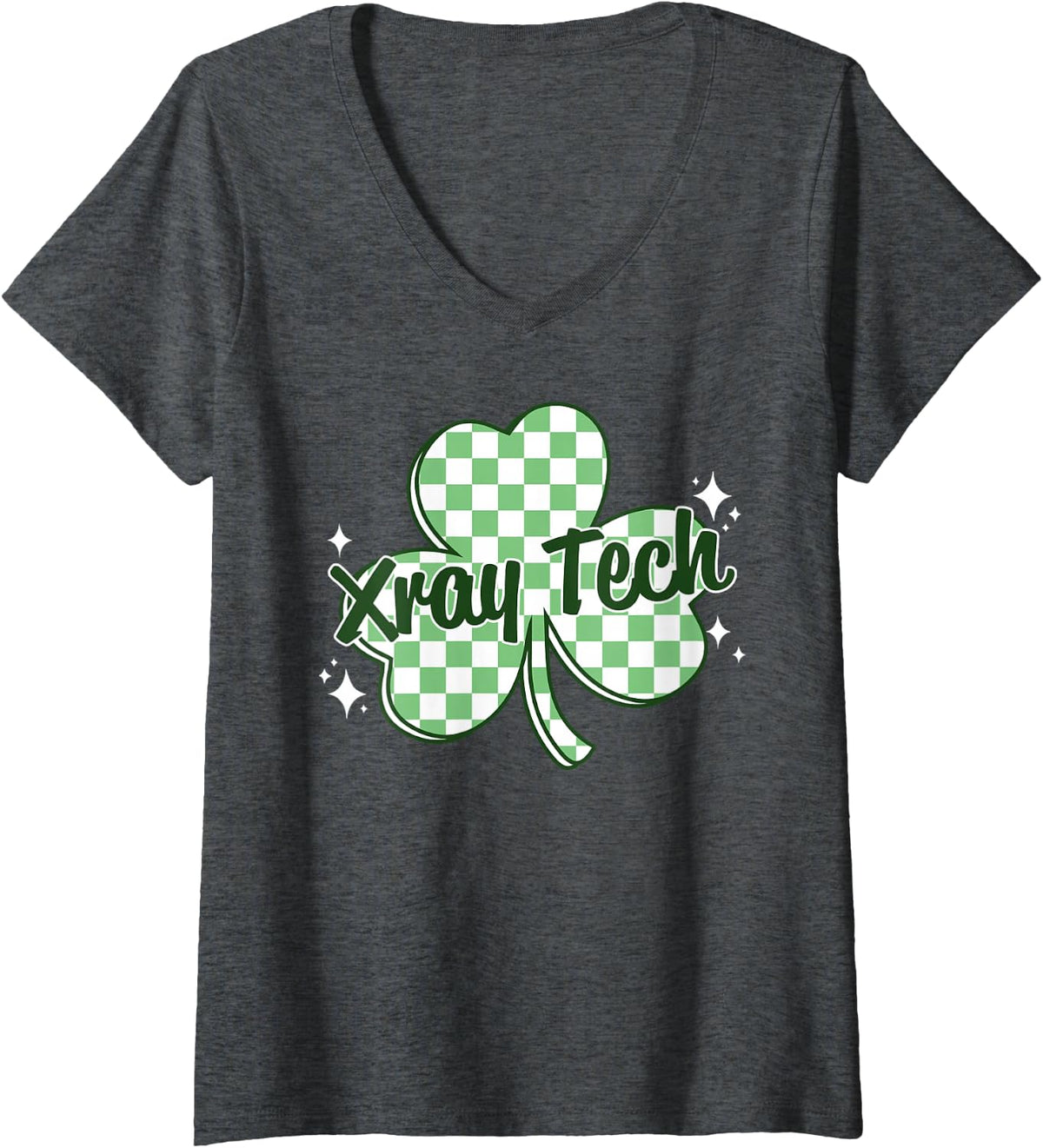 Women's Retro Xray Tech Radiologist Shamrock St Patrick's Day V-Neck T-Shirt - Dark Heather Grey