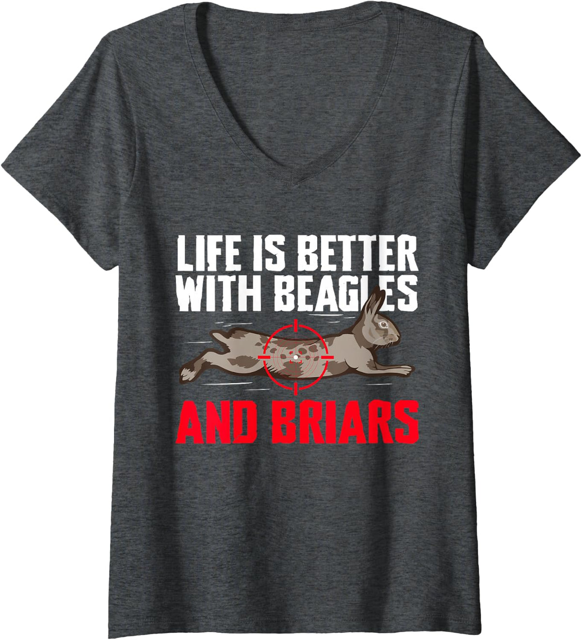 Women's Life is Better with Beagles and Briars Rabbit Hunting V-Neck T-Shirt - Dark Heather Grey