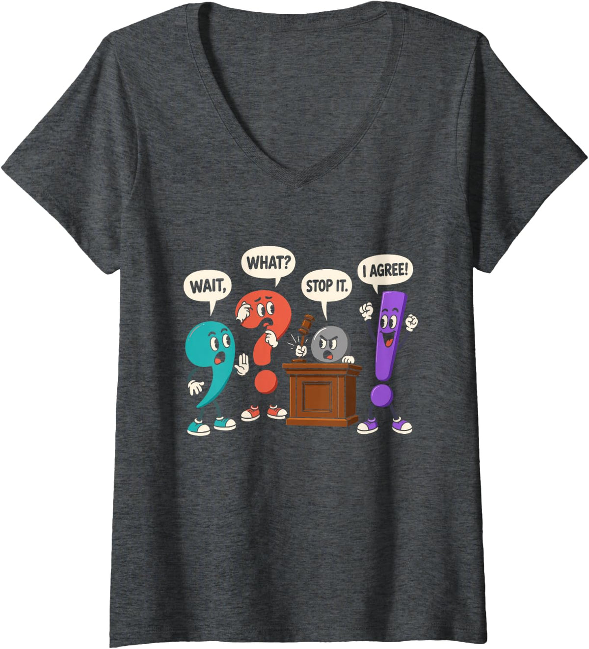 Women's Funny Punctuation Marks Grammar Teacher Design V-Neck T-Shirt - Dark Heather Grey