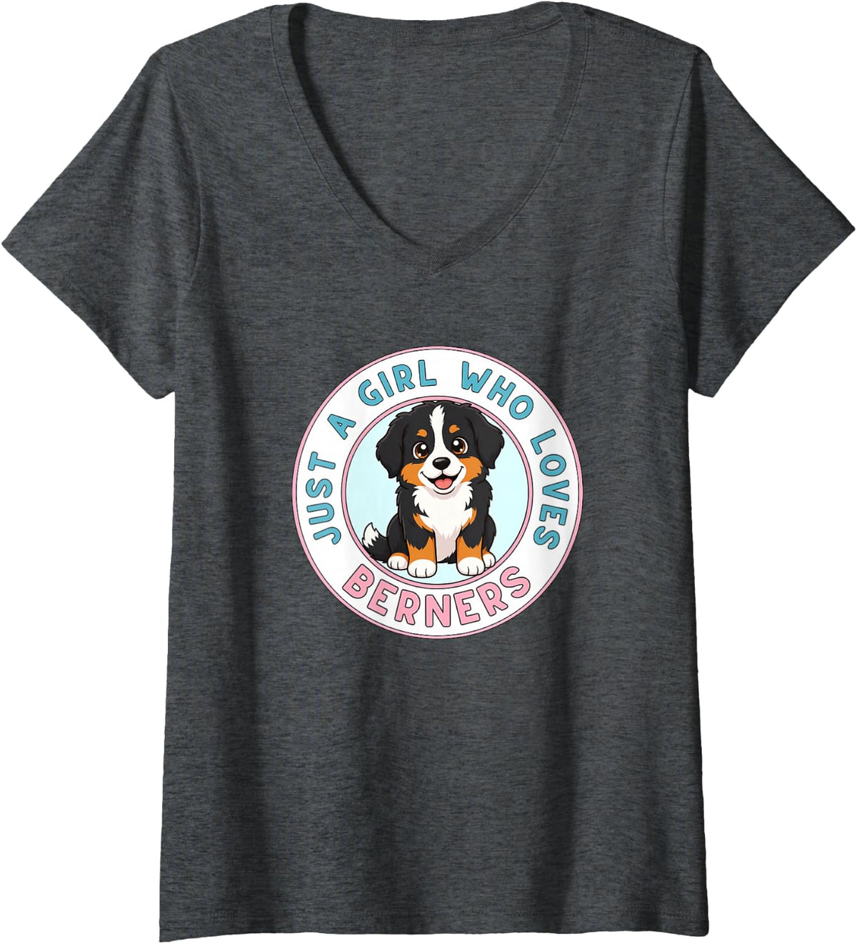 Women's Just A Girl Who Loves Berners Bernese Mountain Dog V-Neck T-Shirt - Dark Heather Grey