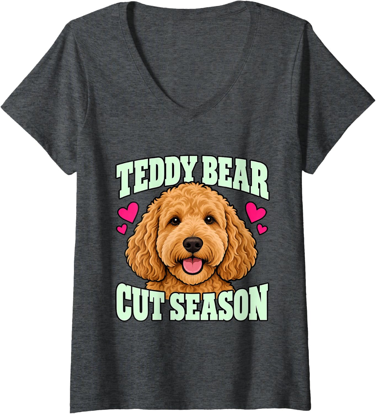 Women's Goldendoodle Teddy Bear Cut Season Dog Owner Humor Puppy V-Neck T-Shirt - Dark Heather Grey