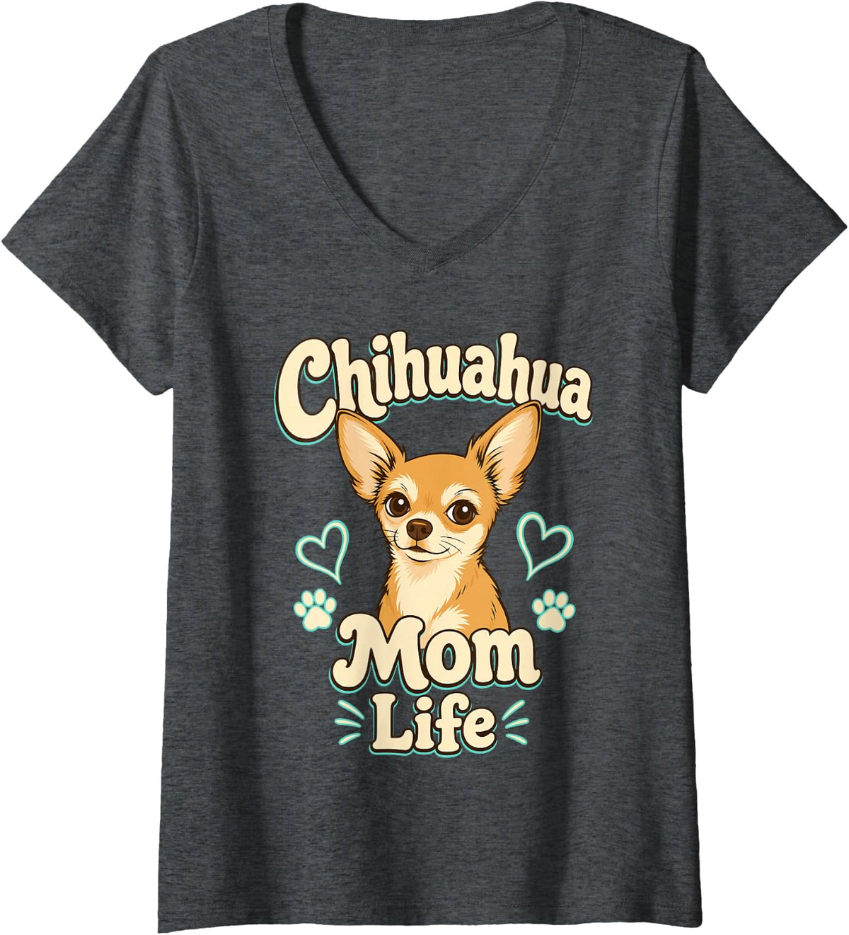 Women's Chihuahua Mom Life Cute Dog Owner V-Neck T-Shirt - Dark Heather Grey