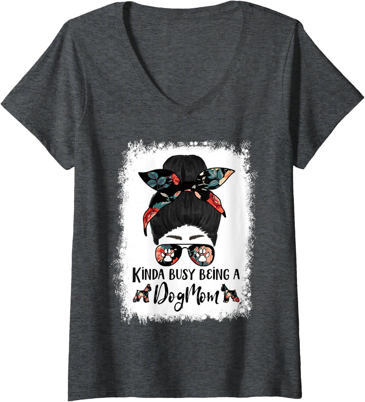 Women's Giant Schnauzer Kinda Busy Being A Dog Mom Funny Messy Bun V-Neck T-Shirt - Dark Heather Grey