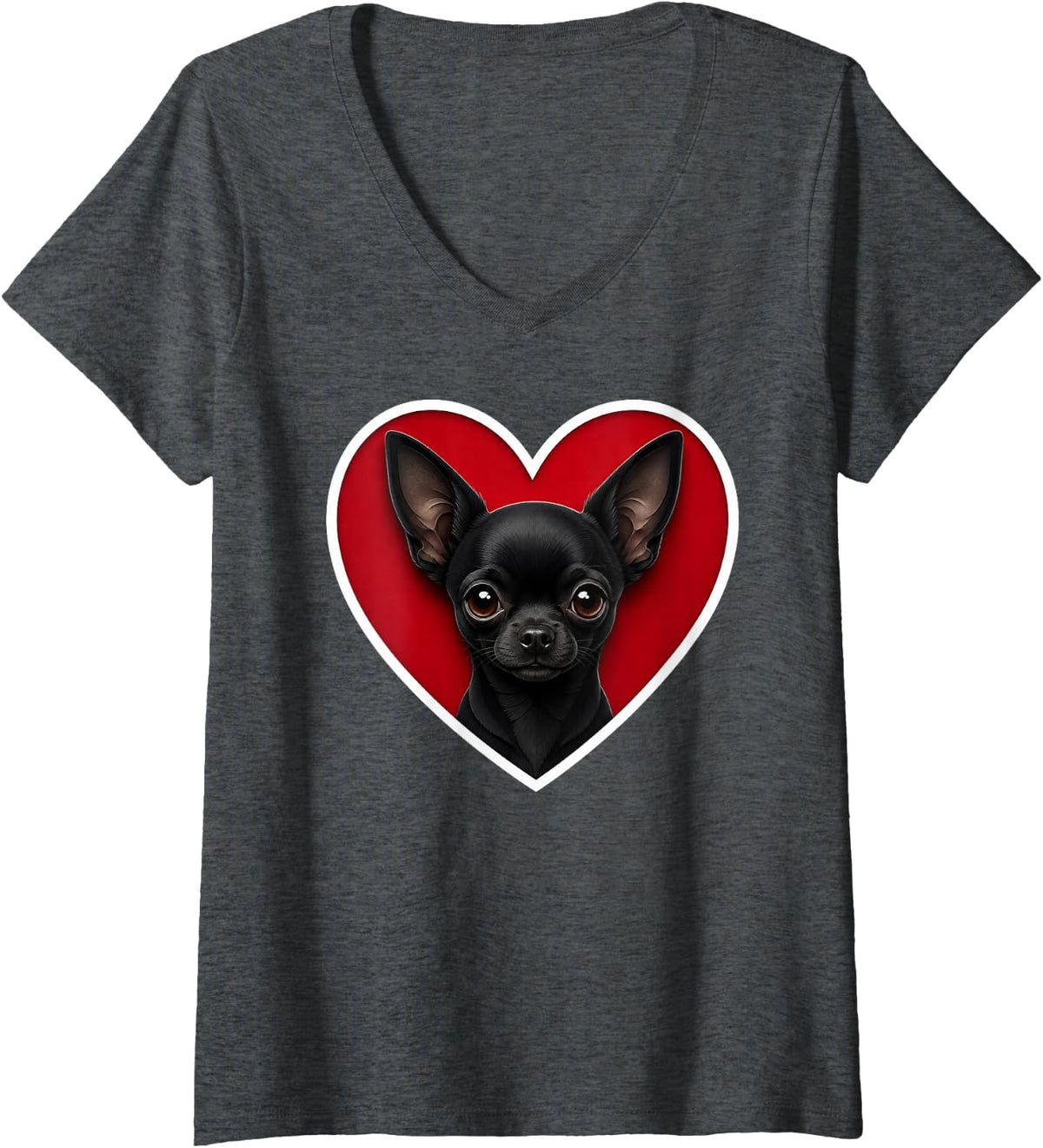 Women's Black Chihuahua Heart V-Neck T-Shirt - Dark Heather Grey