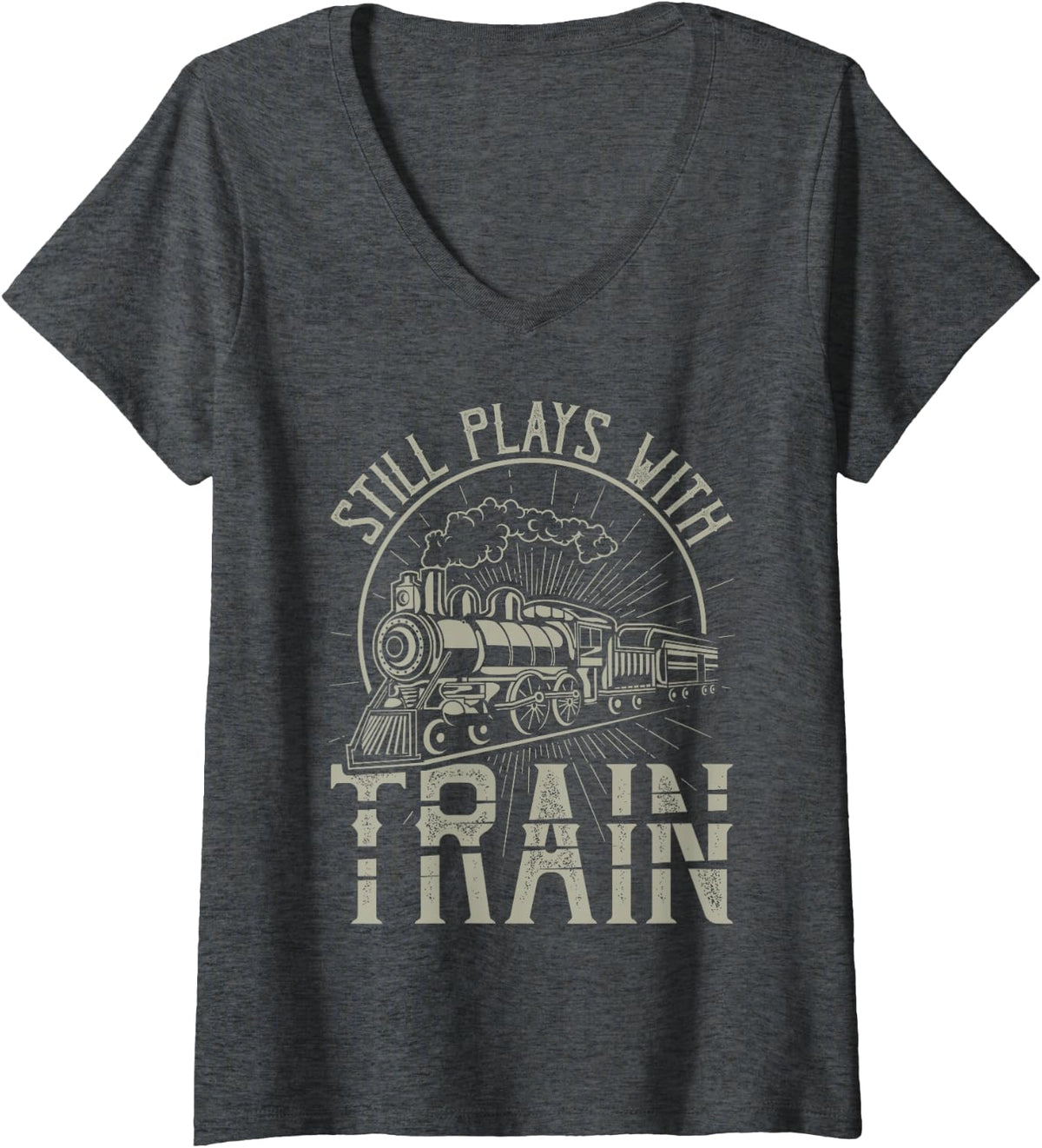 Women's Still Play with Train - railwayman Model railwayman V-Neck T-Shirt - Dark Heather Grey