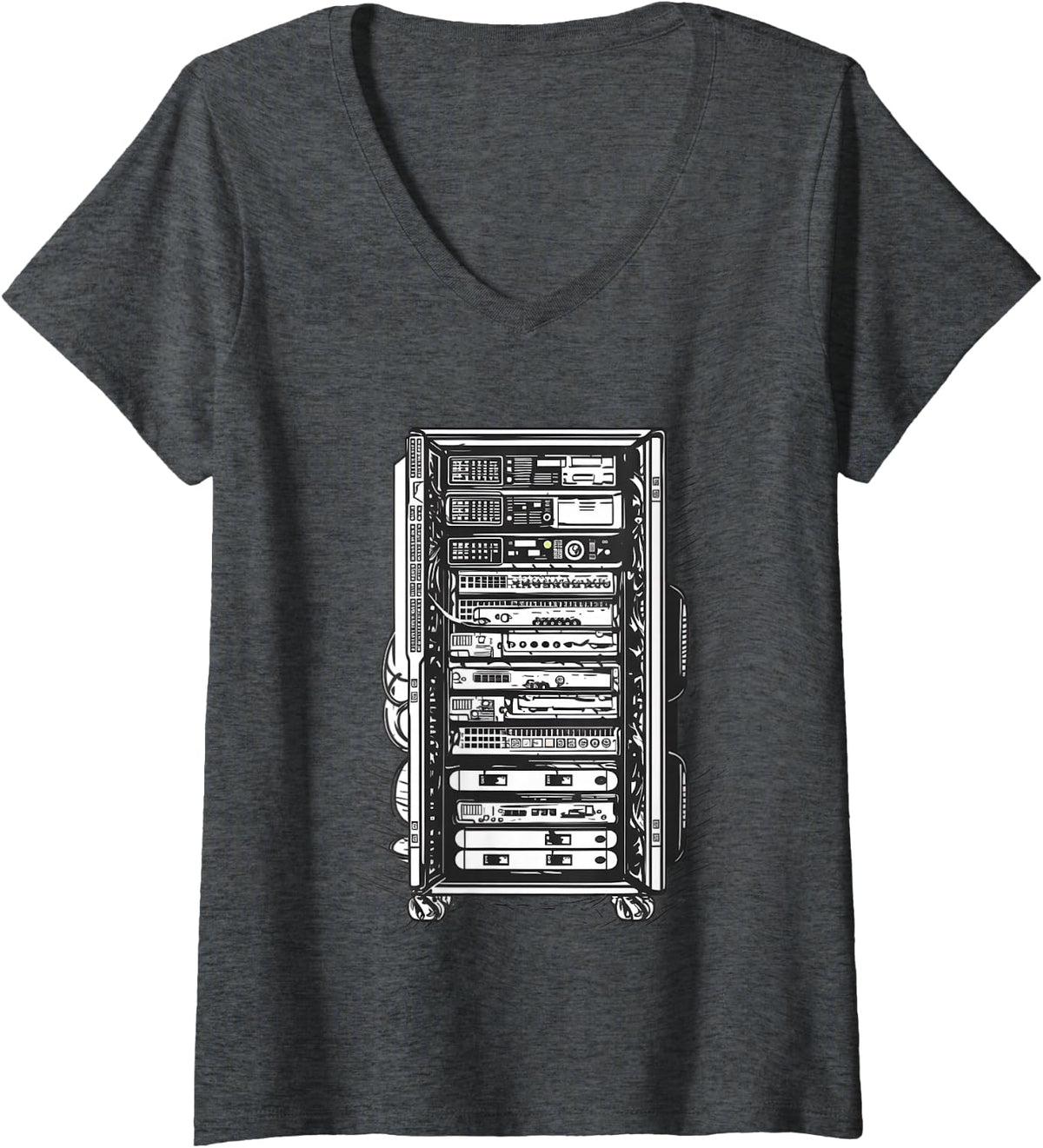 Women's Computer Server Network Rack Sysadmin Engineer Homelab V-Neck T-Shirt - Dark Heather Grey