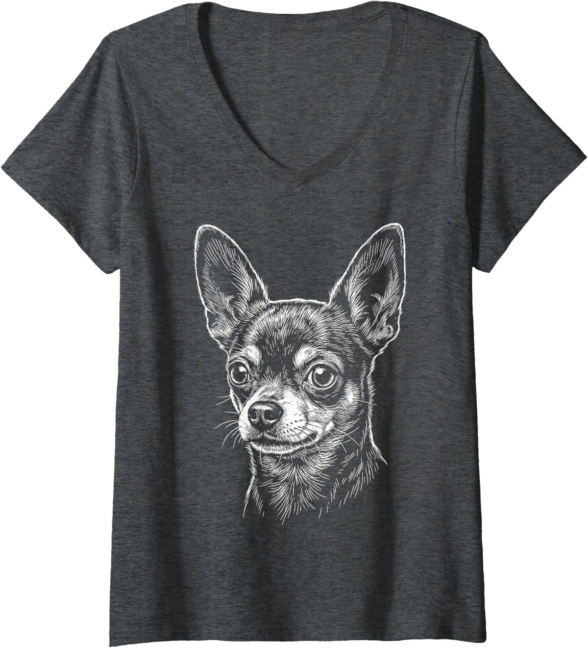 Women's Chihuahua Illustration V-Neck T-Shirt - Dark Heather Grey