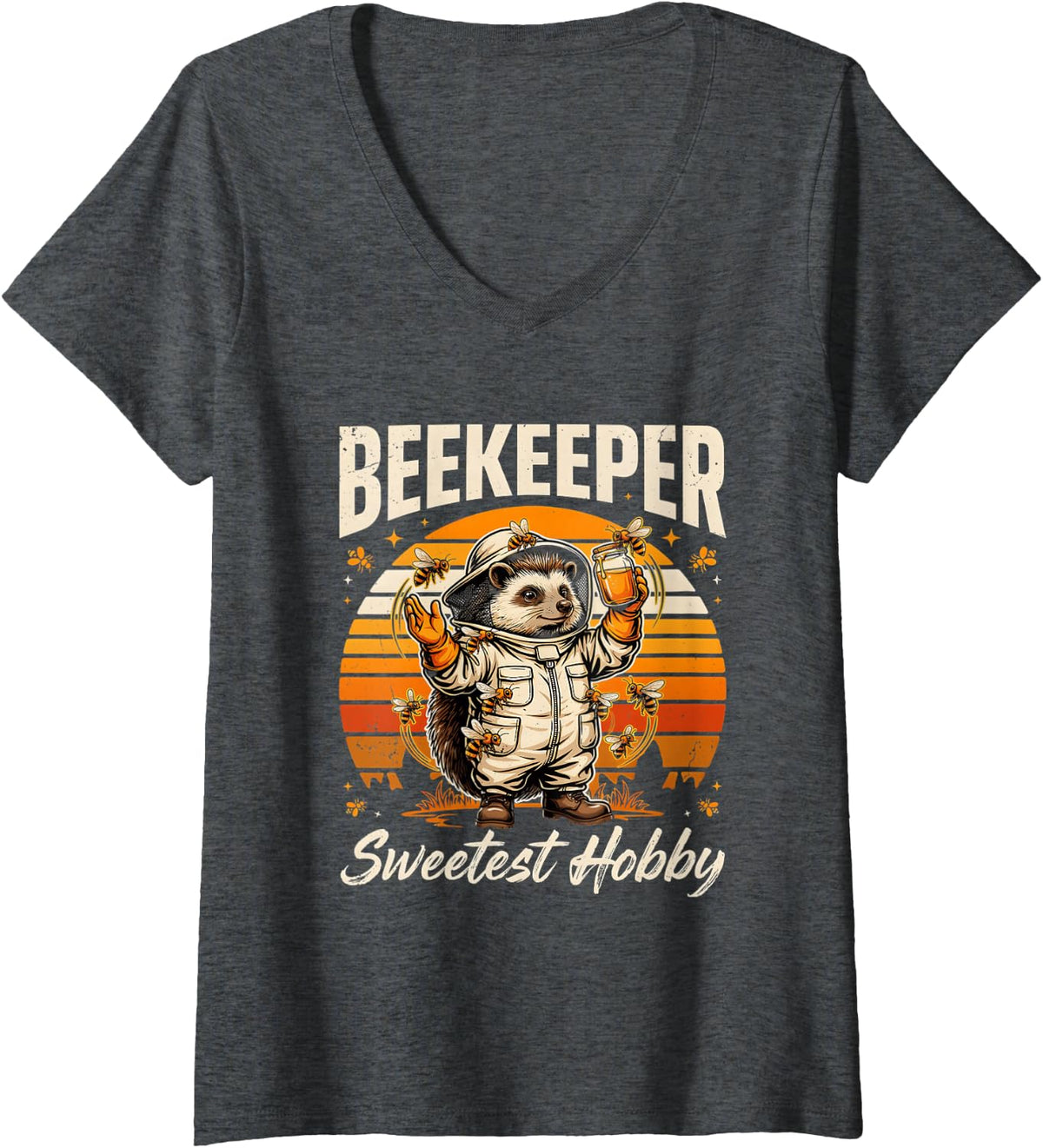 Women's Beekeeper Sweetest Hobby Hedgehog V-Neck T-Shirt - Dark Heather Grey