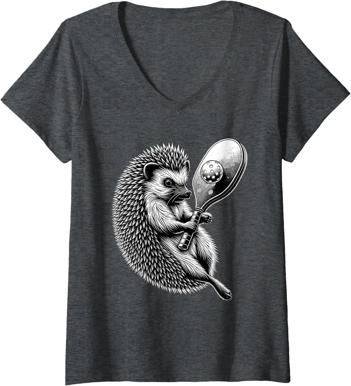 Women's Hedgehog Playing Pickleball for Pickle Ball Player V-Neck T-Shirt - Dark Heather Grey