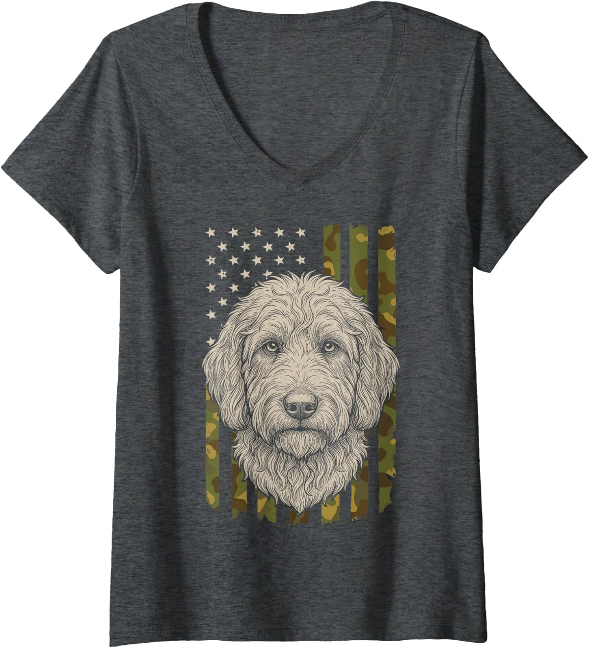 Women's Goldendoodle USA Flag V-Neck T-Shirt - Dark Heather Grey