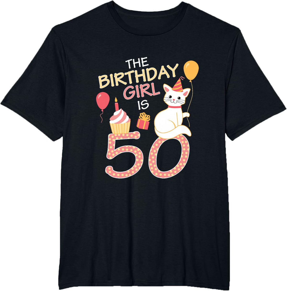 50 Years Old Birthday Funny Cat Lover Womens 50th Birthday T-Shirt - Black