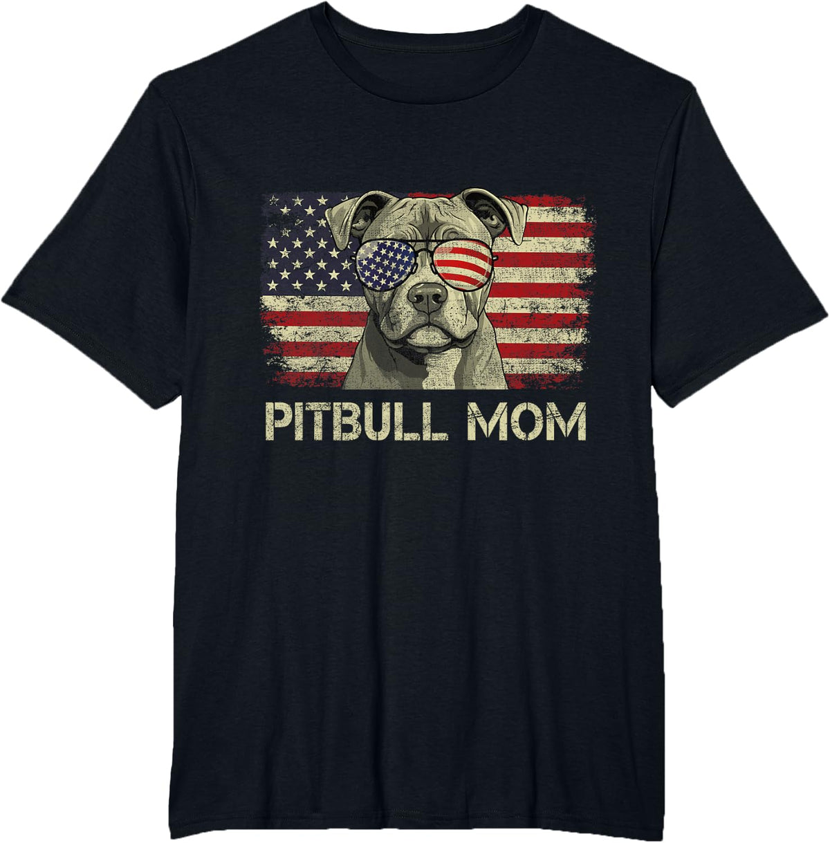 Pitbull Mom Dog Lovers American Flag 4th Of July Tee T-Shirt - Black
