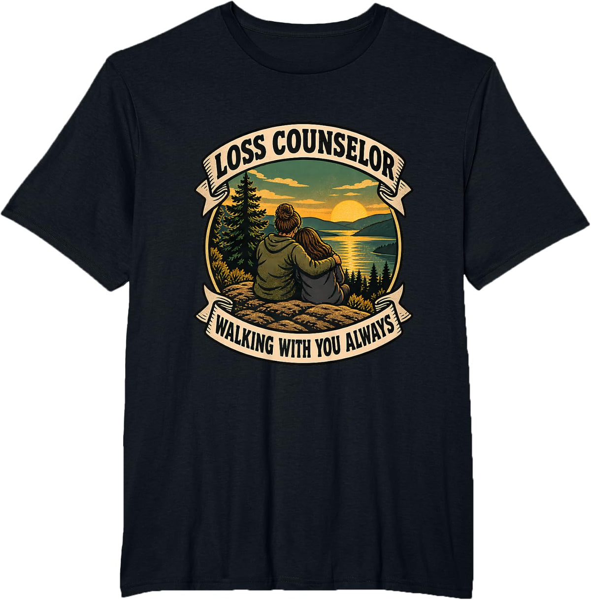 Loss Counselor Walking with You Always Bereavement Care T-Shirt - Black