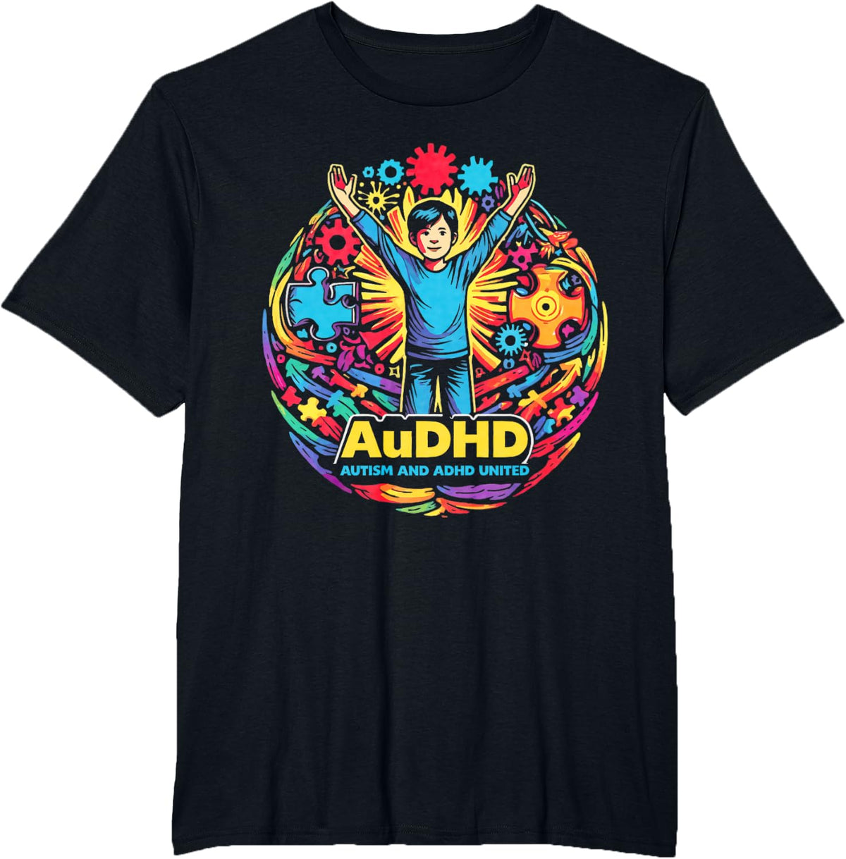 AuDHD Autism ADHD Autistic Spectrum Neurodiversity T-Shirt - Black