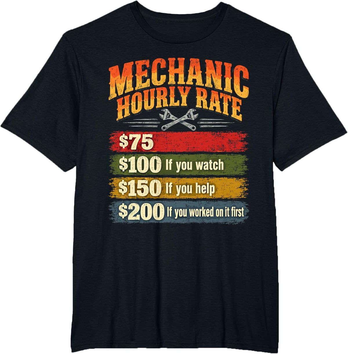 Mechanic Hourly Rate Garage Car Guy Funny T-Shirt - Black
