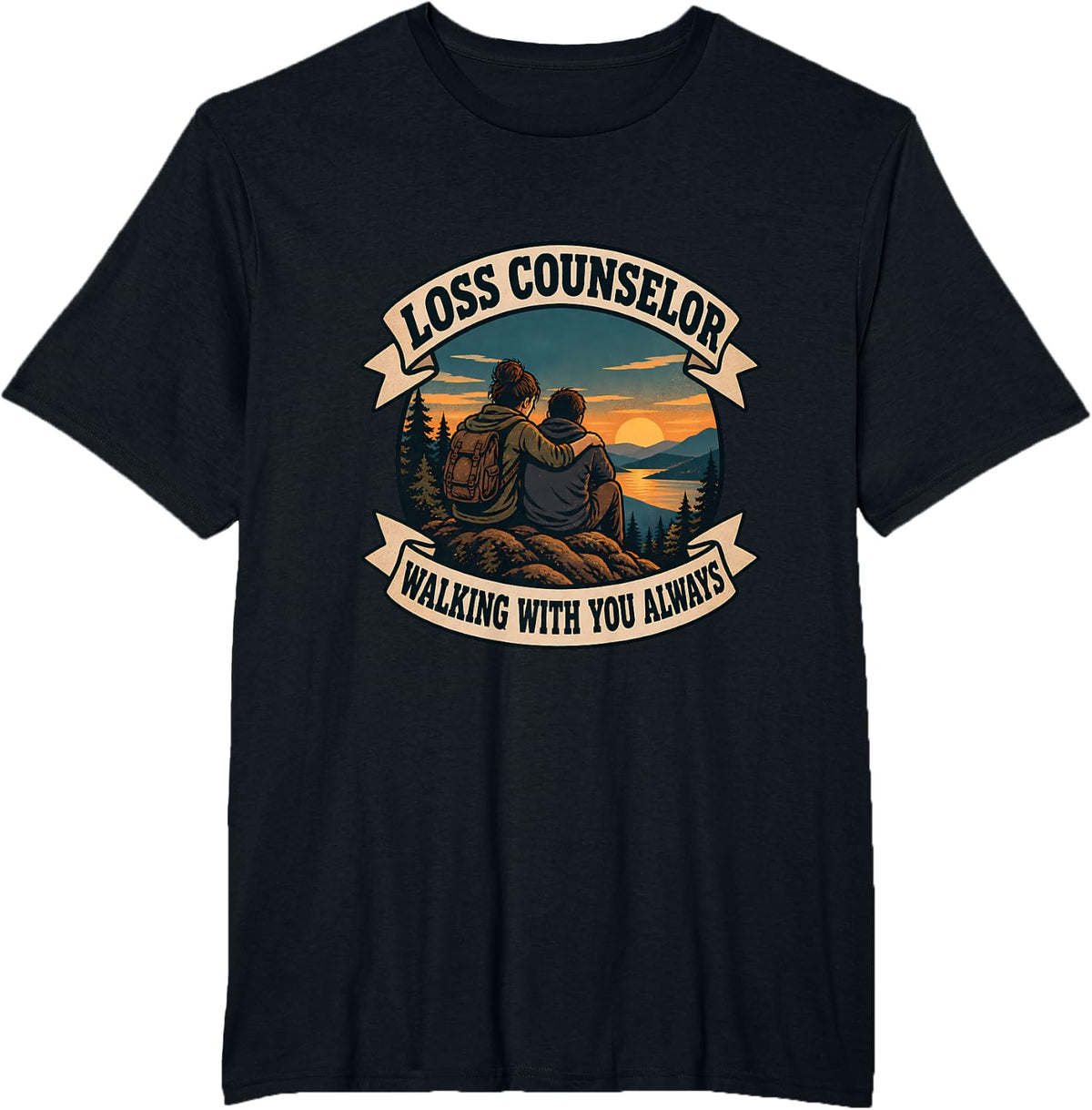Loss Counselor Walking with You Always Grief Support T-Shirt - Black