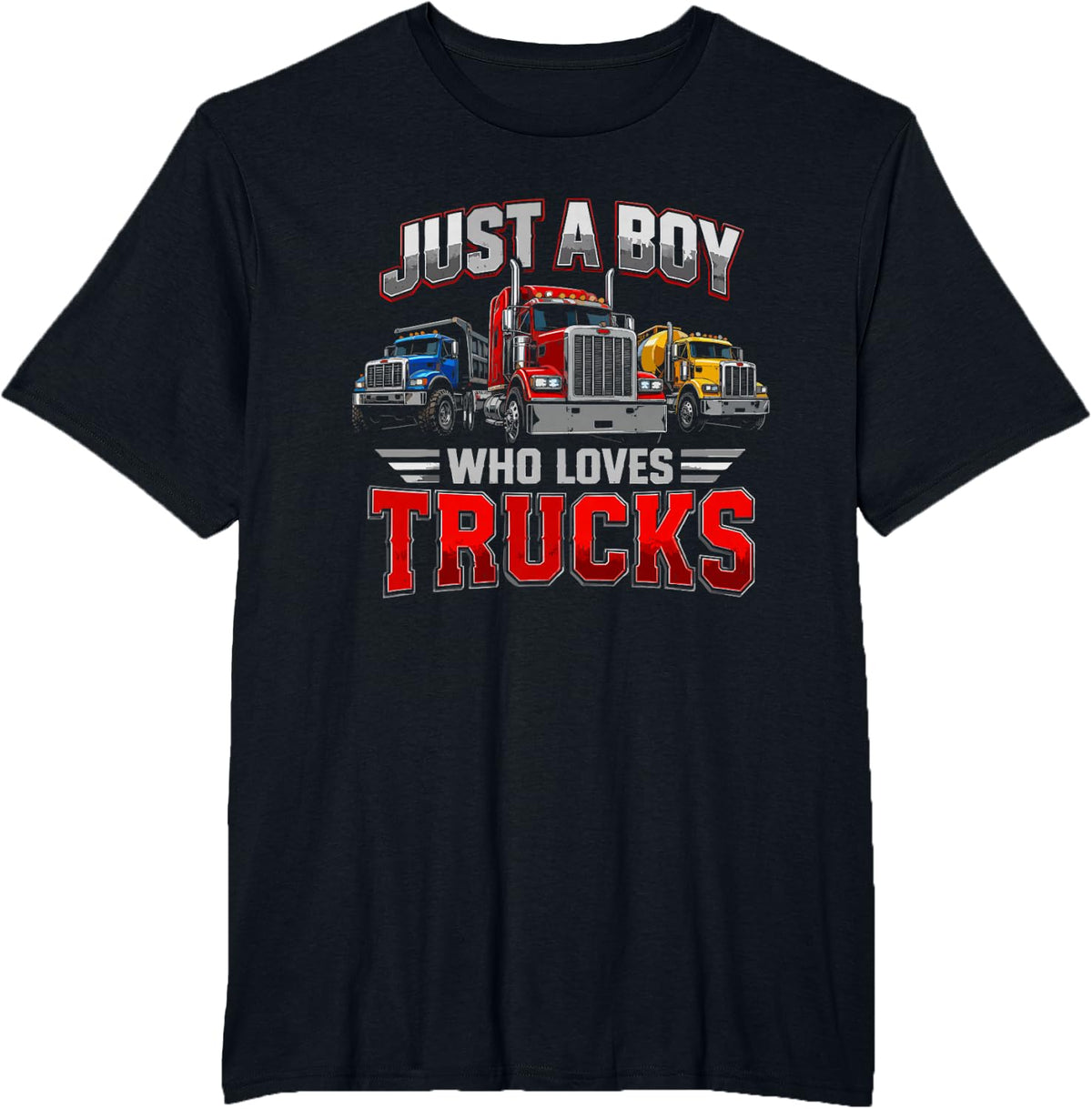 Trucks Just A Boy Who Loves Trucks Mechanic Driver T-Shirt - Black