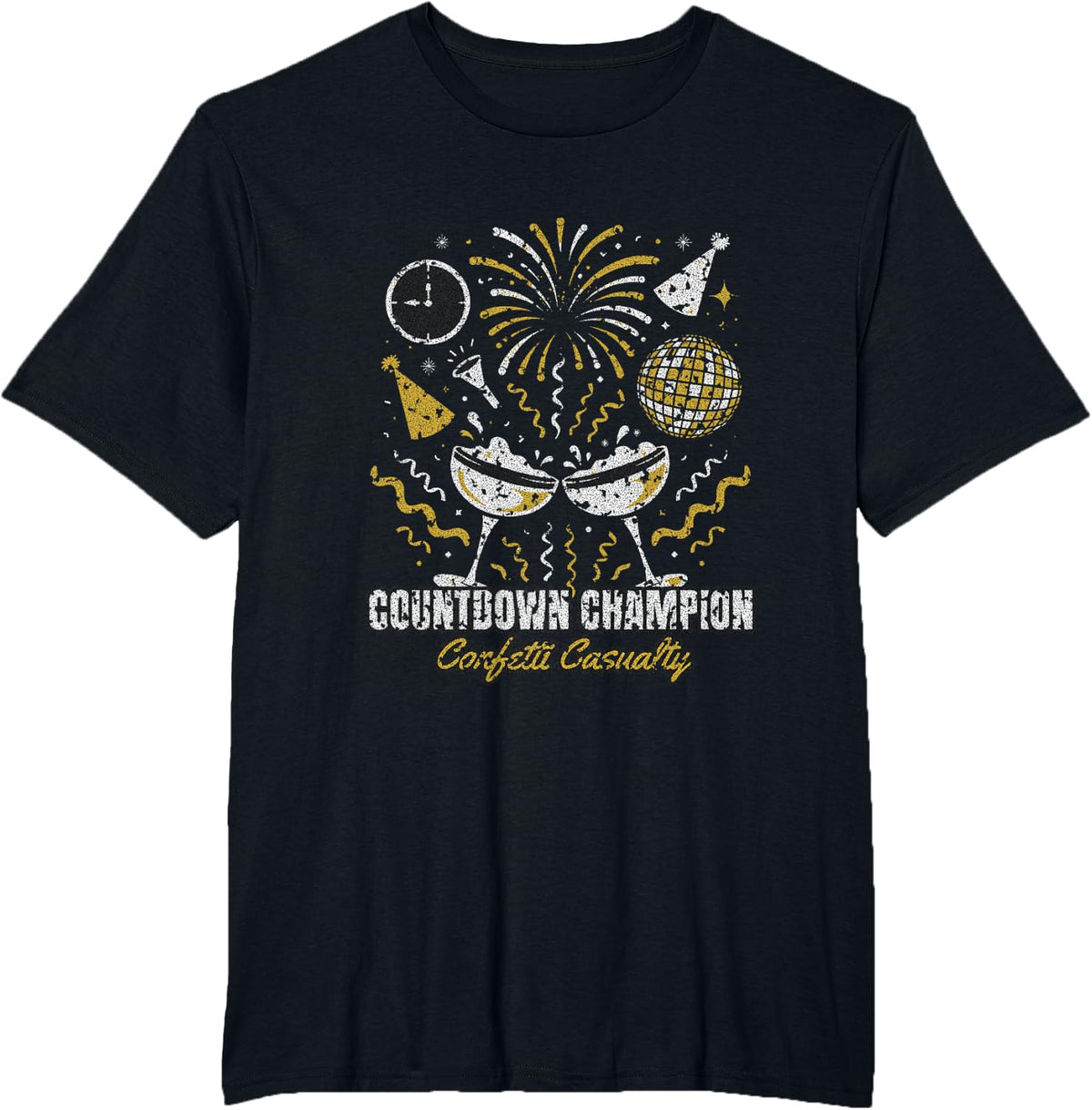 New Year's Eve Party - Countdown Champion Confetti Casualty T-Shirt - Black