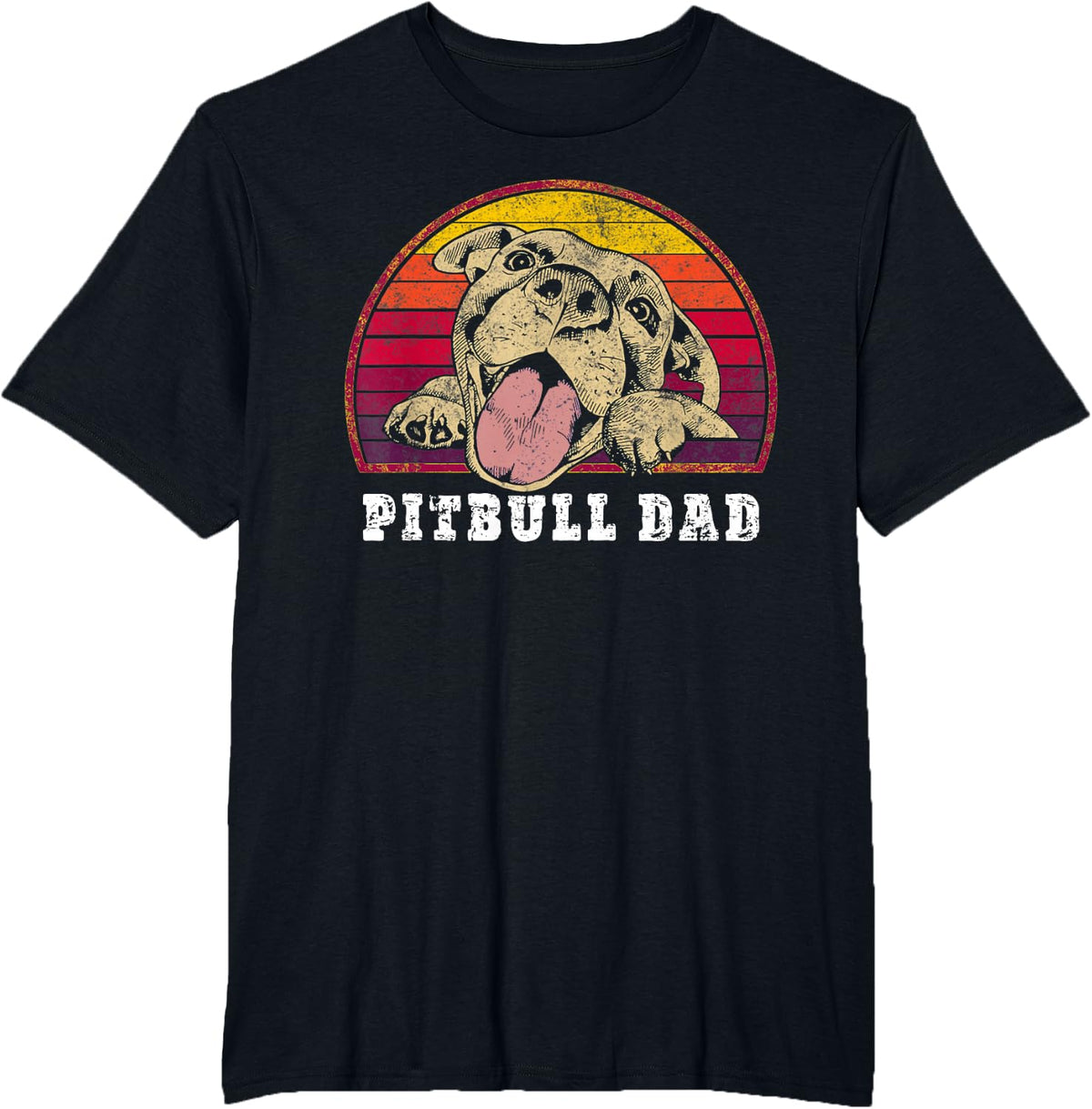 Pitbull Dad Smiling Pittie on Vintage Sunset Pitbull Dad T-Shirt - Black