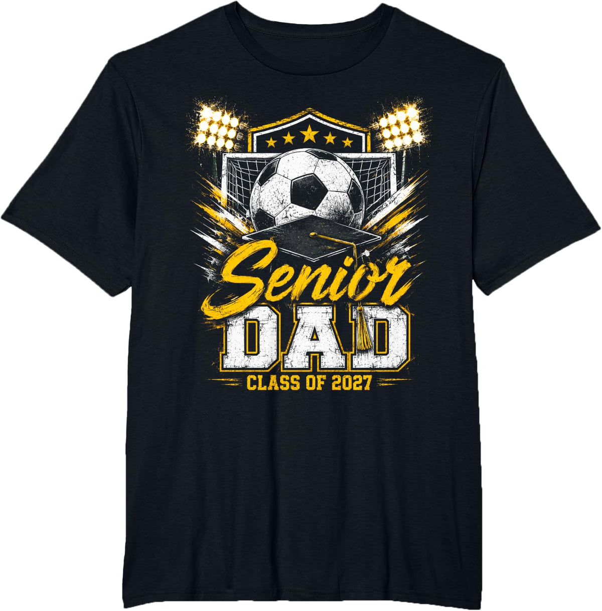 Senior Dad Class of 2027 Soccer Ball Graduation Vintage T-Shirt - Black